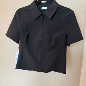 Aritzia Black Short Sleeve Button Down Shirt New with tags